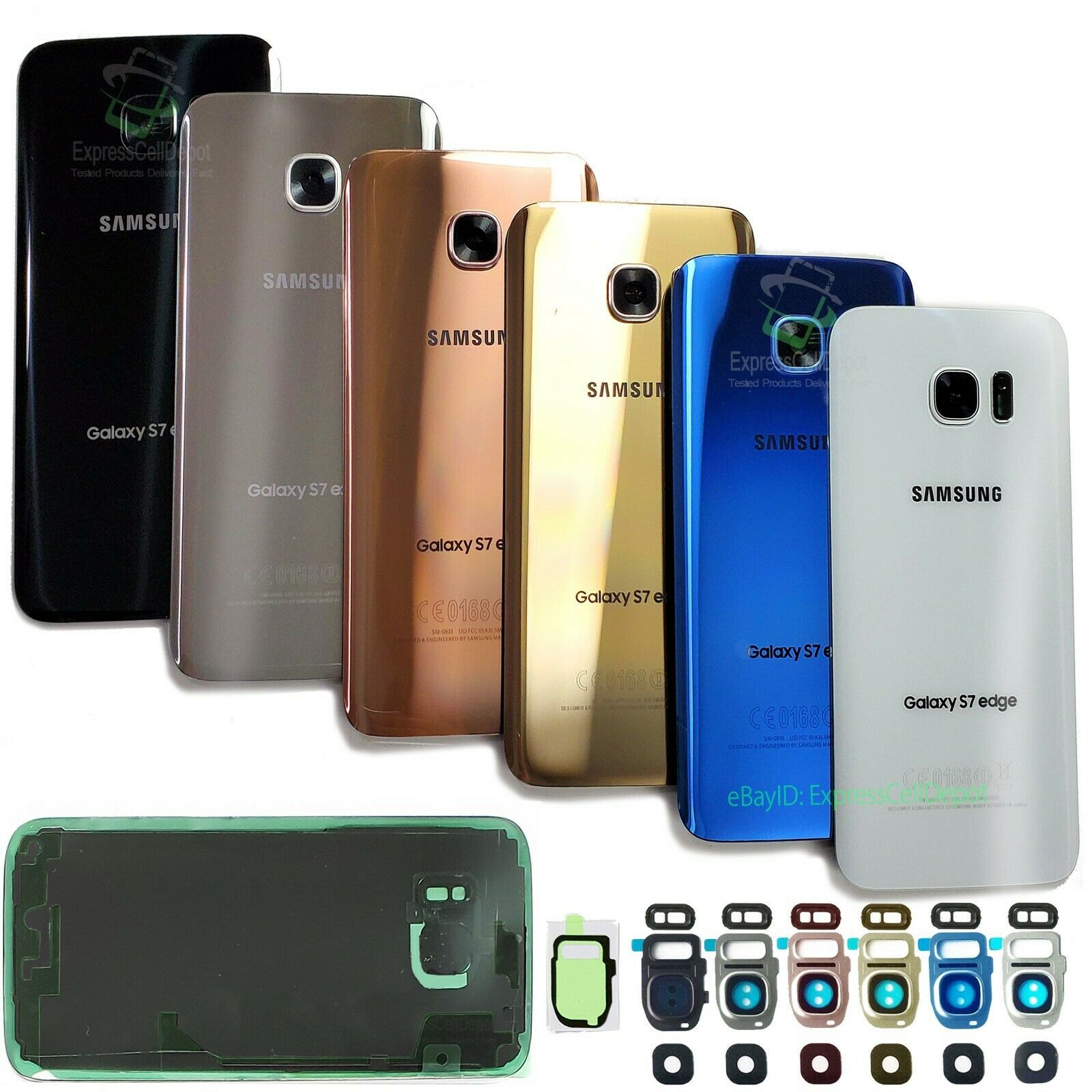 For Samsung Galaxy S7/s7 Edge Replacement Back Glass+camera Lens Cover+ip68 Tape
