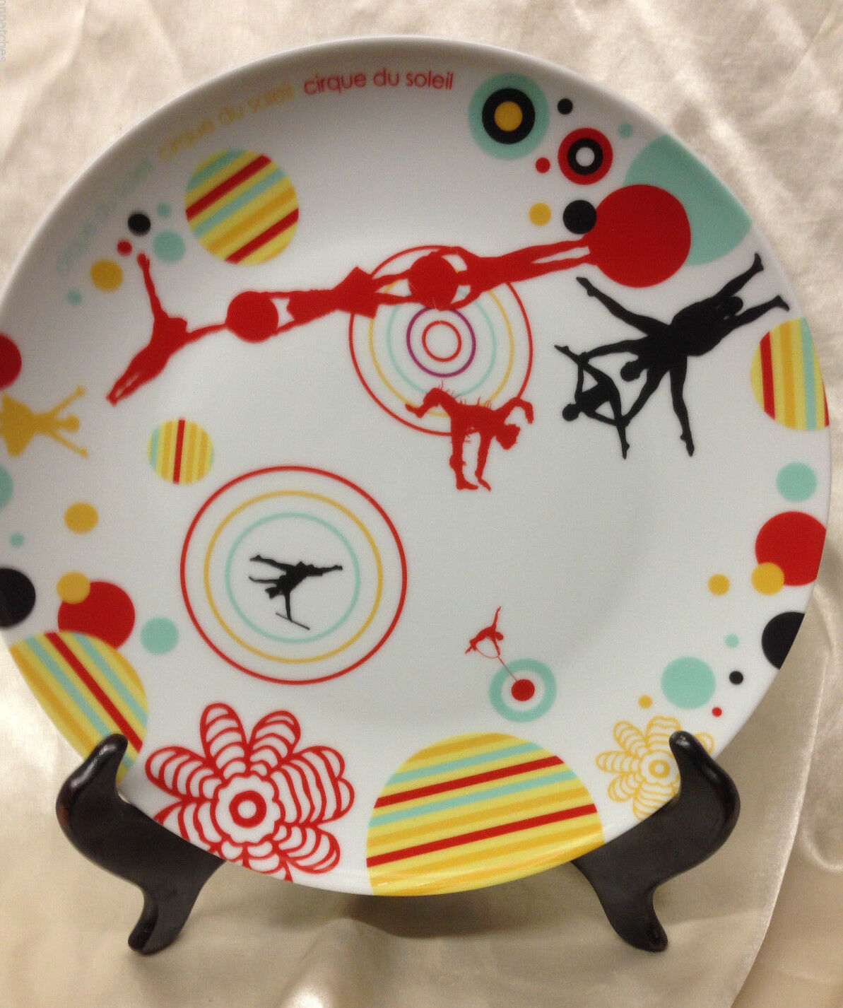 Cirque Du Soleil Dinner Plate 10 1/2" Rings Dots Figures Red Black Blue Yellow