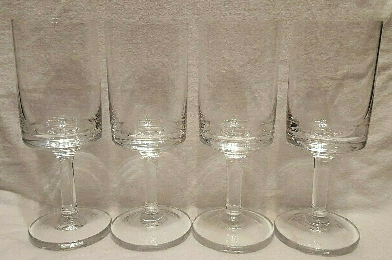 Set Of 4 Dansk Karin Crystal Water Goblets Glass Stem 7 7/8" Plain Square 12oz