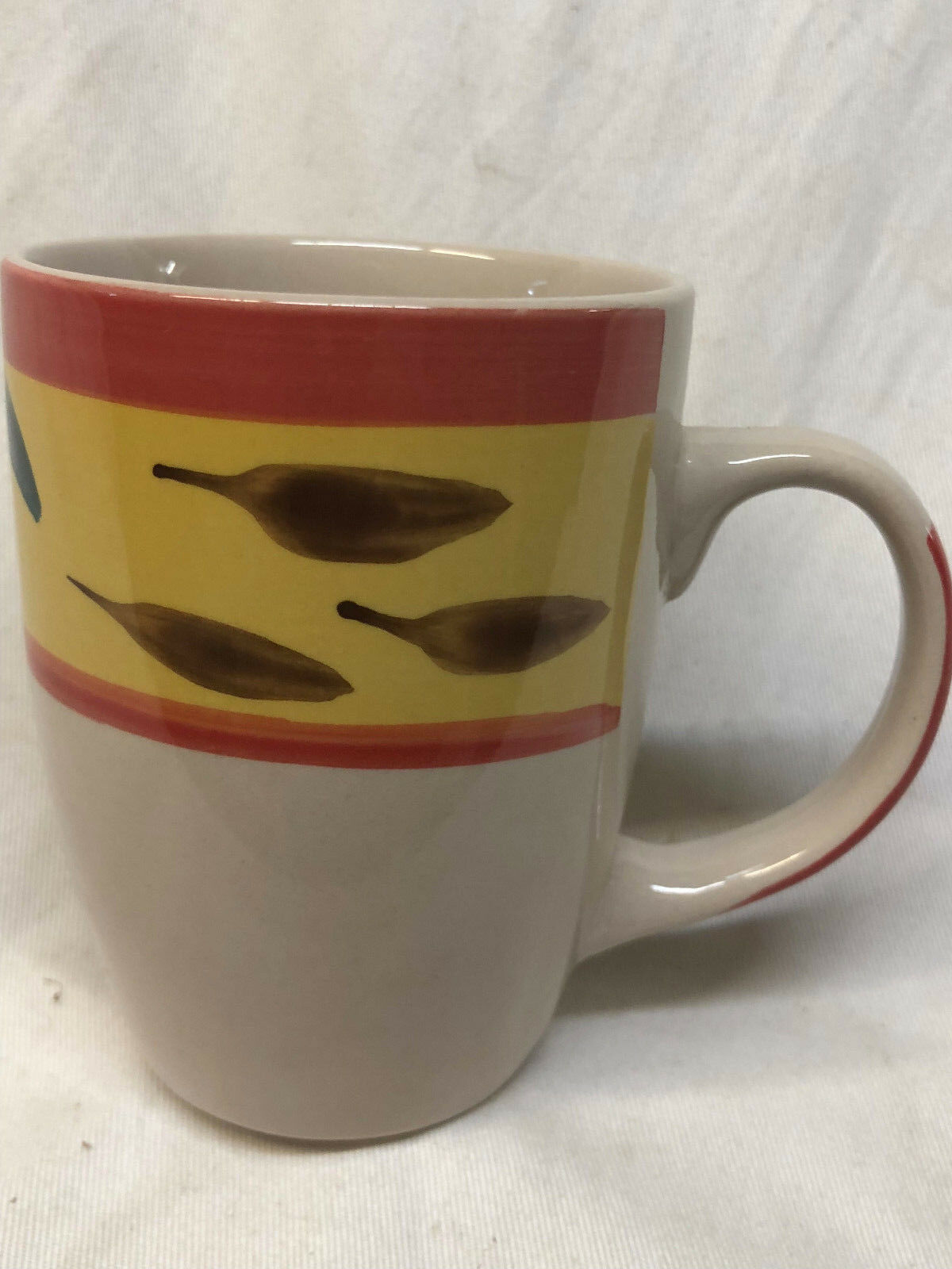 Philippe Richard Country View Rooster Mug/cup Brown Leaves Yellow Rim