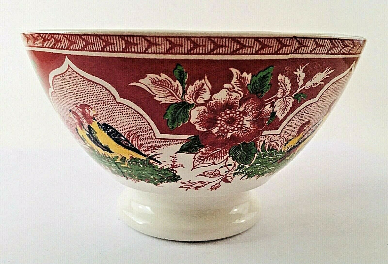Pv Portieux Vallerysthal Made In France Red Transferware Quail Bowl Birds
