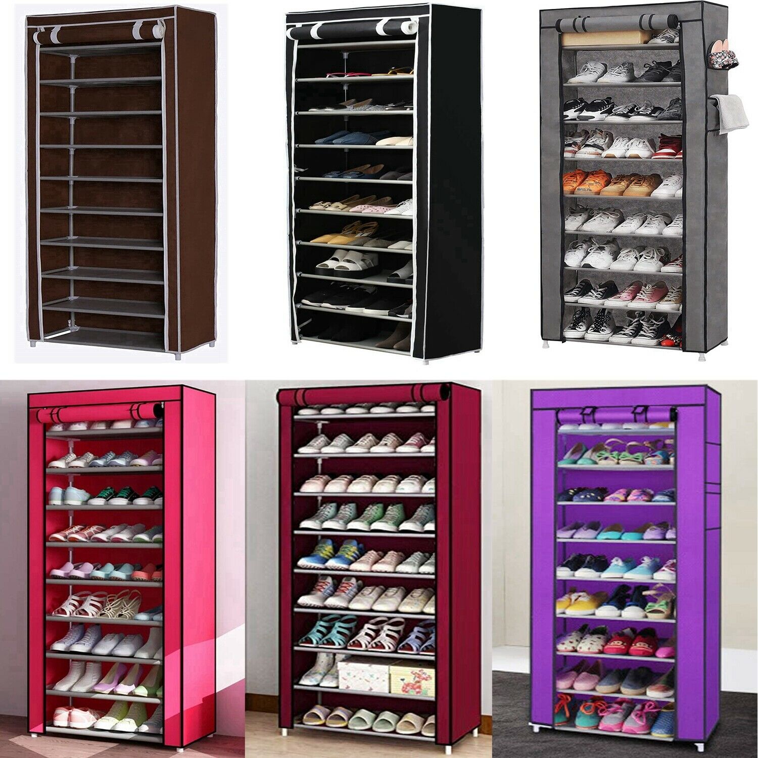Usa 9 Tier 30 Pairs Shoe Rack Tower Cabinet With Cover  Organizer Storage Shelf