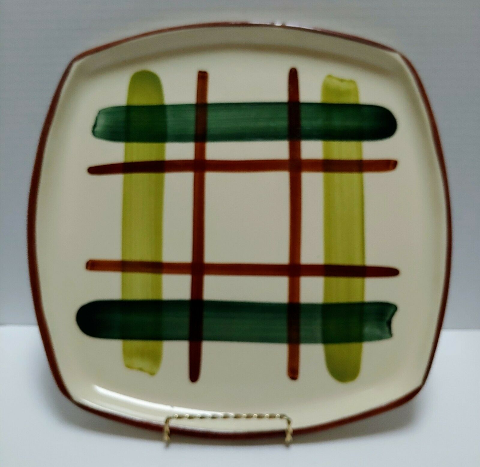 Vintage Blair Pottery Gay Plaid 12x12" Serving Platter Mid Century-hand Painted