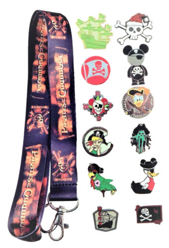 Pirates Of The Caribbean Lanyard Set W/ 5 Themed Disney Trading Pins ~ Brand New