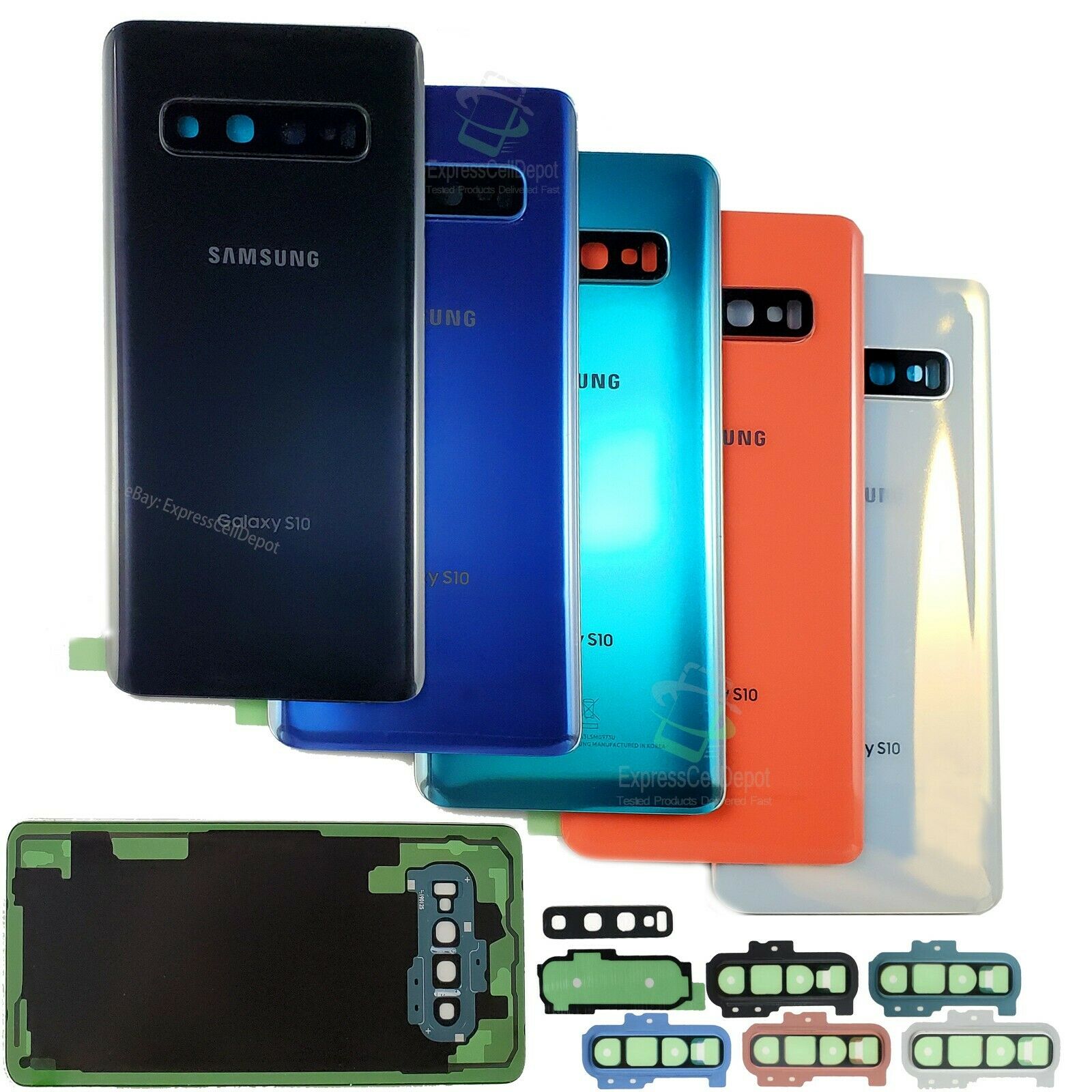 For Samsung Galaxy S10/plus/s10e Replacement Back Glass+camera Lens+ip68 Tape