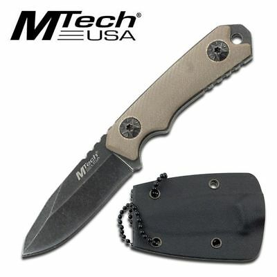 New! Mtech 4.75" Stonewash Blade, Tan G10 Handle Tactical Defense Neck Knife